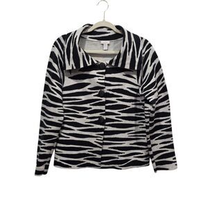 Chico’s Zebra Print 100% Cotton Button Front Collared Knit Cardigan, 2/L(12/14)
